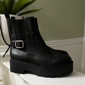 Marc Fisher Black Lug-Sole Chelsea Boot with Buckle
